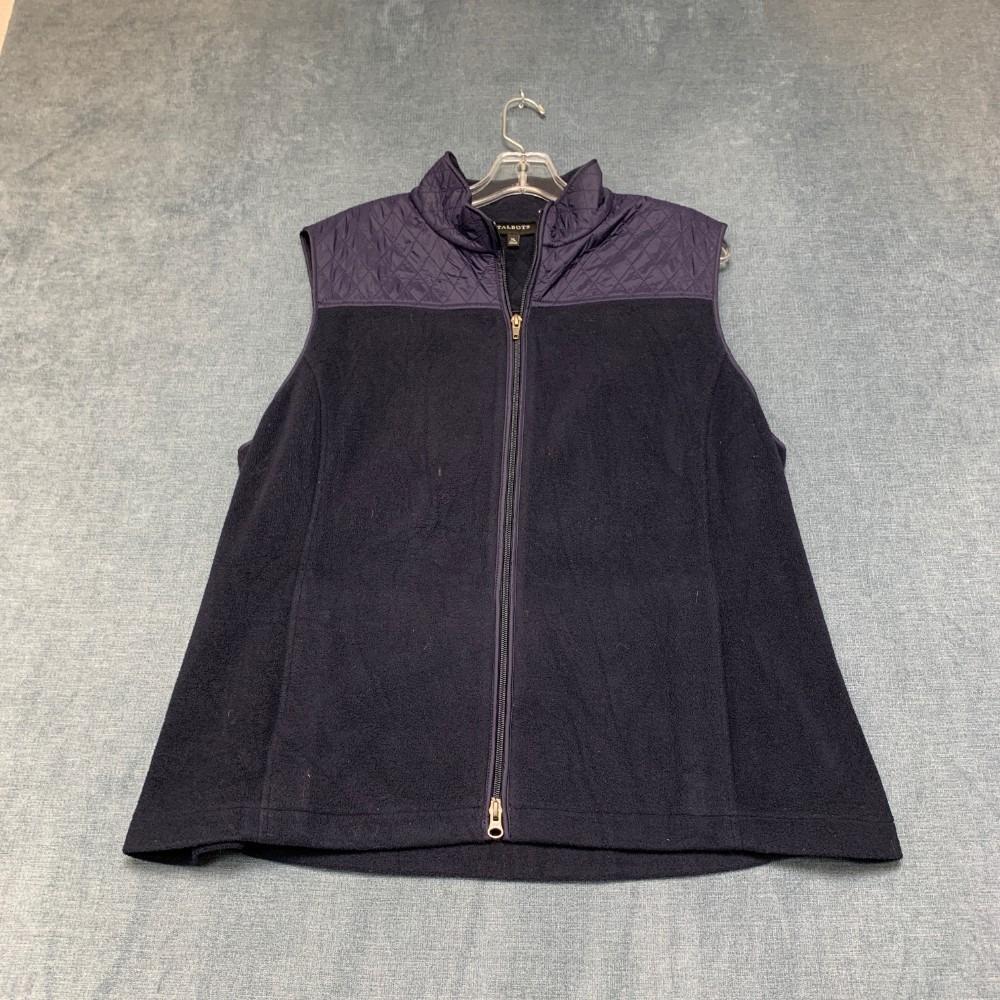 Talbots Fleece Vest Womens XL Blue Quilted Cinch Back Full Zip Outdoor Winter